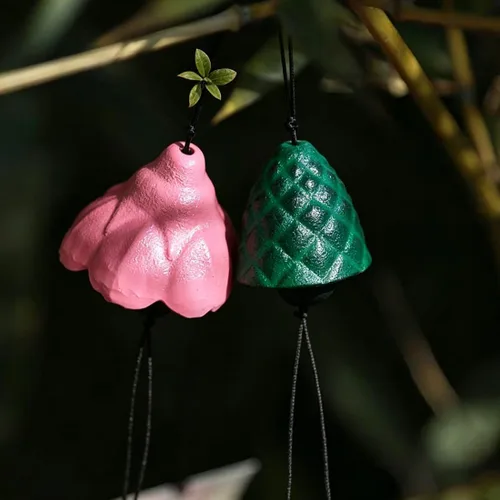 Miniatura 21 de Juego de 2, campanillas de viento pequeñas de la suerte tradicionales japonesas para exteriores, campana de viento de templo bendito de hierro