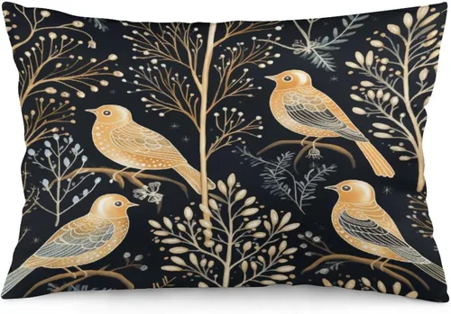Miniatura 27 de Funda de almohada dorada de invierno con diseño de pájaros de nieve, Navidad, 12 x 20 pulgadas, diseño de Feliz Navidad, invierno, Navidad, cojín