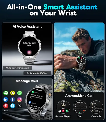 Miniatura 3 de Reloj inteligente militar para hombre, pantalla grande HD de 1.85 pulgadas, llamada Bluetooth, 1000 mAh, linterna, monitor de sueño de frecuencia