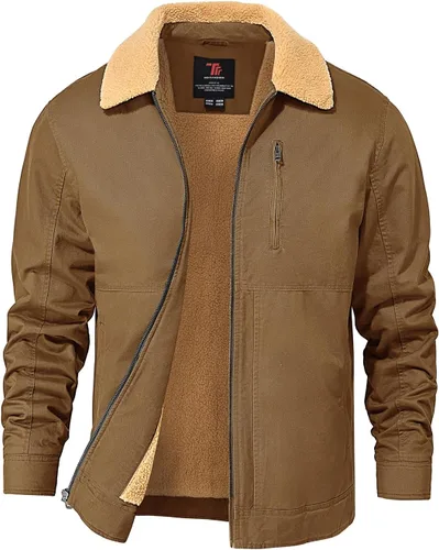 Miniatura 10 de TBMPOY Chaqueta de invierno para hombre, forro polar de sherpa grueso, de algodón, con cremallera completa, bolsillos con cremallera