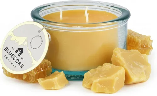 Bluecorn Beeswax Vela de 3 mechas, cera de abejas 100% pura, amarilla, sin fragancia, cera de vela sin parafina ni soja, combustión limpia, larga