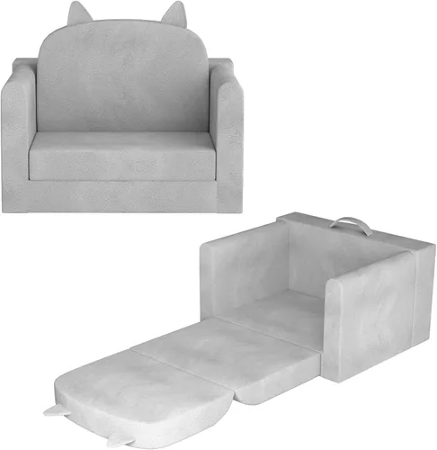 Miniatura 13 de Sofá cama para niños con funda extraíble lavable y respaldo de cinta mágica - Silla plegable para niños pequeños, cómodos muebles de terciopelo