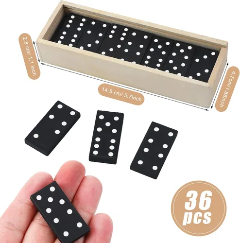 Miniatura 2 de Hungdao Juego de 24 mini dominó para niños y adultos, 6 dominó dobles a granel, 28 azulejos de madera, juegos de mesa tradicionales de madera, doble