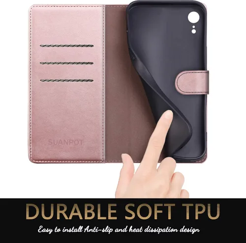 Miniatura 6 de SUANPOT Funda de piel tipo cartera para iPhone XR 6.1 (no XS 5.8 pulgadas, XS Max 6.7 pulgadas) con bloqueo RFID, tarjetero de crédito, funda de Oro