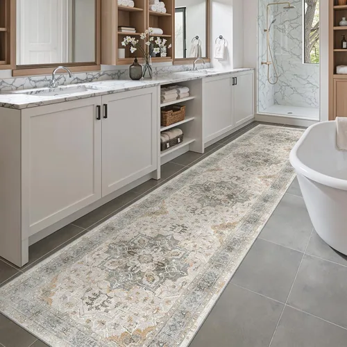 Miniatura 149 de Madane Tapete lavable de 2 x 10 pies para pasillo, cocina, recibidor, clásico, suave, antideslizante para interiores, casa de campo, baño, sala