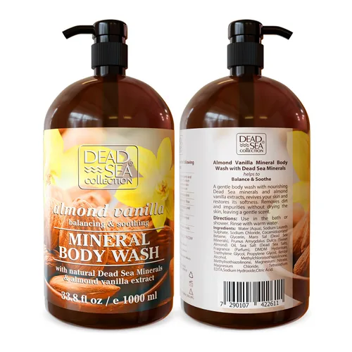 Miniatura 6 de Dead Sea Collection Gel de baño Almond Vanilla para mujeres y hombres, con minerales puros del mar muerto y aceite de almendras dulces, limpia e