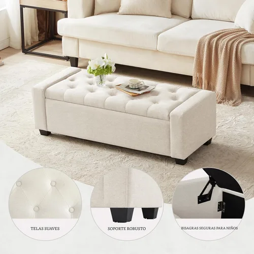 Miniatura 4 de Huatean Home Otomana de 48" con almacenamiento, otomana con banco de almacenamiento con bisagra de seguridad, banco tapizado de entrada con asiento