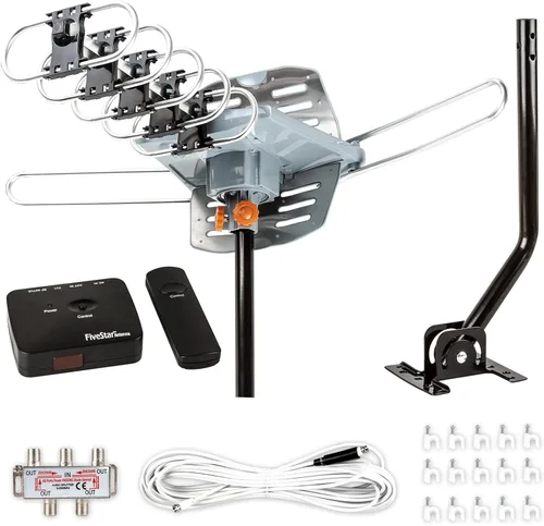 Miniatura 9 de Antena de TV para exteriores Five Star HDTV de 150 millas de largo alcance – Antena de TV giratoria de 360° con amplificador, salida de TV dual