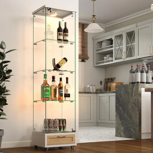 Miniatura 14 de Vitrina de cristal con 3 estantes con 2 puertas, vitrina de cristal transparente para sala de estar, dormitorio, 49.49 x 31.77 x 14.37 pulgadas