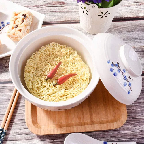 Miniatura 4 de Tazones de ramen con tapa, estilo japonés, de 27.5 onzas, tazón grande de fideos instantáneos para sopa, arroz y gachas de avena, microondas, horno