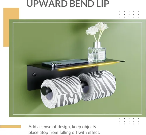 Miniatura 6 de Portapapel Higiénico con Estante para Teléfono, APLusee SUS 304 de Acero Inoxidable Portapapel de Baño, Dispensador de Papel de Doble Rollo Montado
