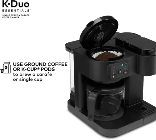 Miniatura 3 de K-Duo Essentials - Cafetera caliente y helada de una sola porción con jarra, sistema de preparación doble para cápsulas y café molido, jarra de Negro