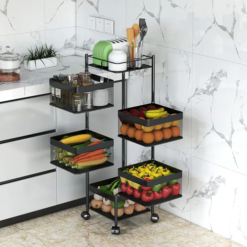 Miniatura 9 de Cesta de frutas y verduras para cocina, sin montaje, estante de almacenamiento giratorio, estante de almacenamiento de baño, organizadores de cocina