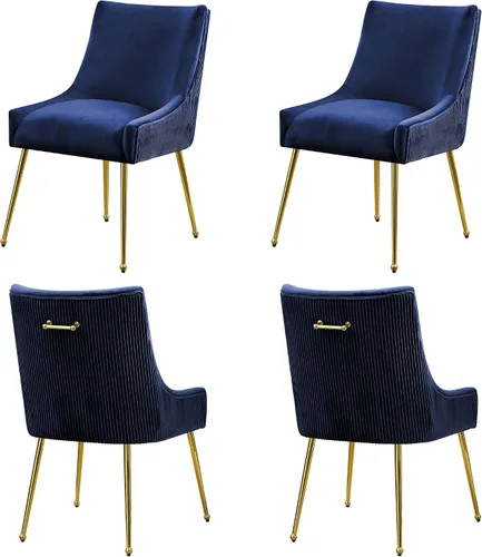 Miniatura 15 de WUTUTUEE Juego de 2 sillas de comedor de terciopelo, patas doradas, sillas decorativas tapizadas de terciopelo, diseño de respaldo plisado y asa
