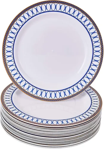 Miniatura 9 de Silver Spoons Juego de vajilla desechable Platos de plástico resistente Elegante aspecto fino de porcelana Incluye: 20 platos llanos, 20