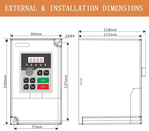 Miniatura 9 de QNK 1.5KW 2HP AC 220V 7A VFD Convertidor Mono a 3 Fases Inversor Variador de Frecuencia Variable CNC Controlador de Velocidad del Motor de Husillo