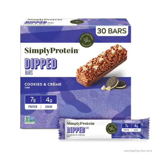 Miniatura 13 de SimplyProtein - Barras de proteínas bañadas en chocolate, paquete de 20, galletas y crema, barra alta en proteínas y bajo en azúcar