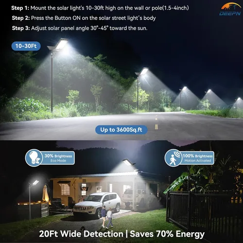 Miniatura 4 de Deepn Luces solares para exteriores, 8000 W, luces solares para exteriores, impermeables, para el anochecer hasta el amanecer, luz de inundación LED