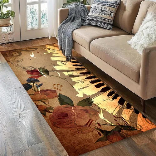 Miniatura 2 de Alfombra musical vintage, 2 x 8 pies, estilo retro, teclas de piano, notas musicales, notas musicales, alfombras de pasillo largas, suaves