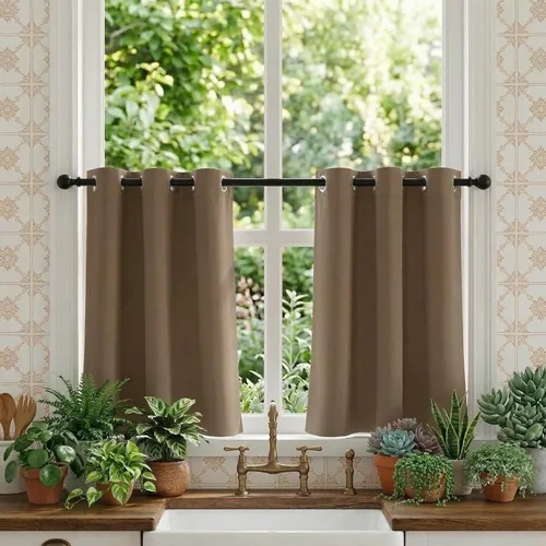 Miniatura 74 de RYB HOME Cortinas opacas de cocina de 36 pulgadas de largo, tratamiento de privacidad para ventanas pequeñas, aislamiento térmico, telón de fondo