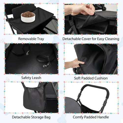 Miniatura 9 de Giantex Cochecito para perros con entrada baja y acceso a rampa, cochecito para gatos con ruedas todo terreno bloqueables y que absorben los golpes