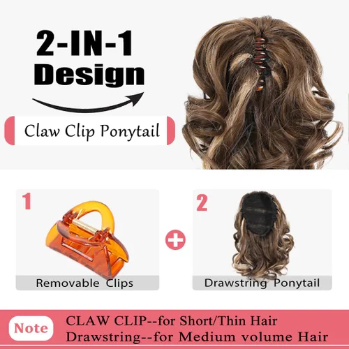 Miniatura 2 de Extensión de cola de caballo, extensiones de cabello suelto corto rizado con cola de caballo de 9 pulgadas, extensiones de cabello ondulado