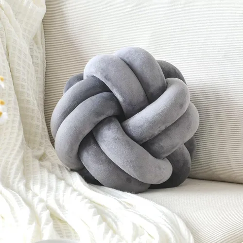 Miniatura 9 de Almohada de nudo de bola, cojín decorativo redondo para arrojar, almohada de felpa suave beige anudada de 8 pulgadas, cojín decorativo de nudo