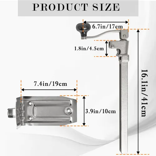 Miniatura 2 de Abrelatas comercial resistente, abridor manual ajustable con 2 cuchillas y base de acero chapada, se adapta a latas de hasta 10 pulgadas de alto