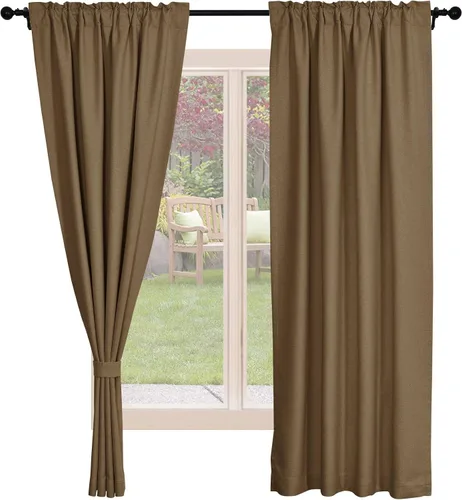 Miniatura 15 de Frelement Cortinas opacas de lino natural, paneles de cortinas con bolsillo para barra y pestaña trasera, para sala de estar, cortinas