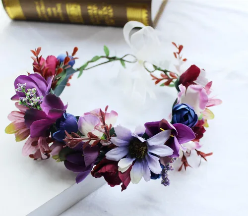 Miniatura 3 de DreamLily Corona de pelo de peonía para sesión de fotos, corona de flores de bosque de maternidad BC44, Estilo 1 Púrpura Oscuro