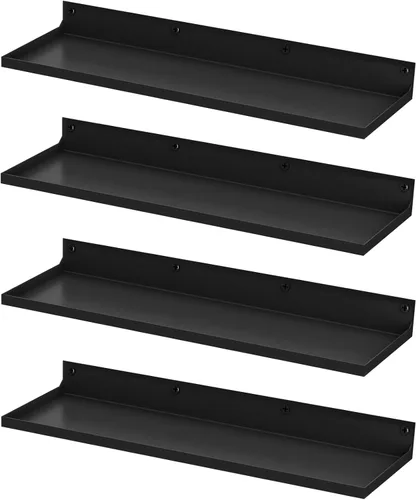 Miniatura 10 de Paquete de 3 estantes flotantes de metal, estante grande montado en la pared de 17 x 6 pulgadas para almacenamiento, estantería negra para niños