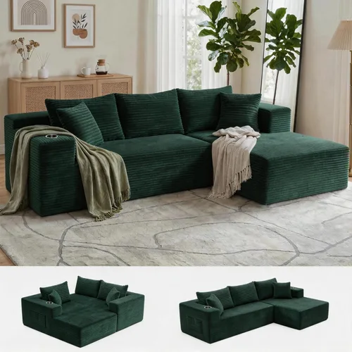 Miniatura 9 de Bashaw 108" Cloud Sectional Boneless Couches Sofa with Chaise, Modular L-Shape Couch Deep Seat Memory Foam Compressed Sofa for Living Room