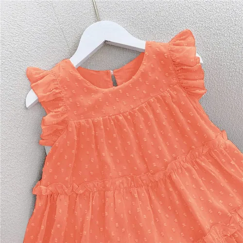 Miniatura 3 de AGQT Vestido de fiesta plisado con volantes de manga corta para niñas pequeñas, diseño de lunares suizos, con vuelo, talla 1-6T