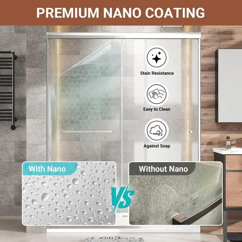 Miniatura 3 de Puerta de regadera doble corrediza 56"-60" (ancho) x 72" (alto), puerta de vidrio para baño de 1/4" (6mm) de vidrio templado transparente