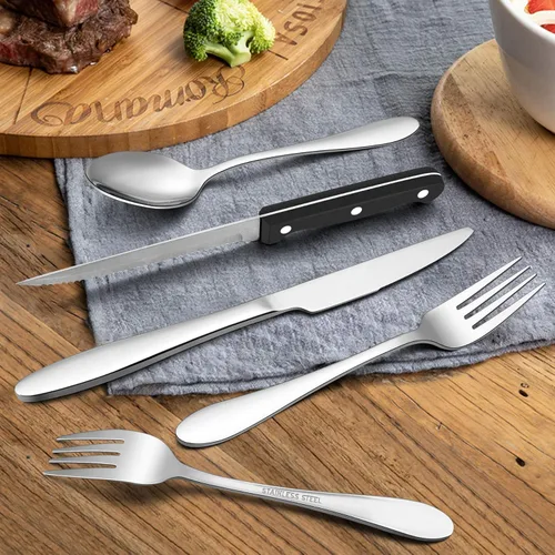 Miniatura 6 de LIANYU Juego de cubiertos de 24 piezas con cuchillos para carne, cubiertos de acero inoxidable para 4, tenedor, cuchara, cuchillo, utensilios
