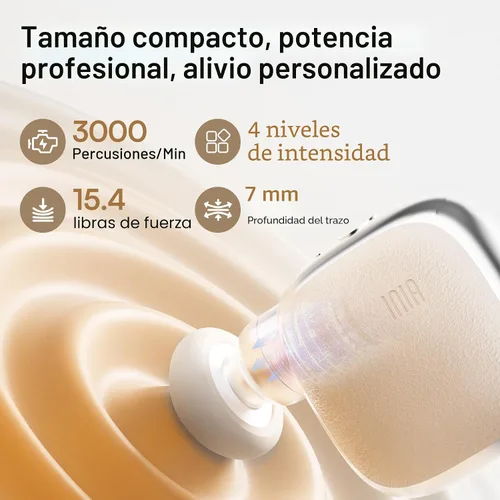 Miniatura 4 de INIA PocketForce - Mini pistola de masaje, 75% más pequeña, de percusión de alta potencia para alivio de cuerpo completo, pistola masajeadora