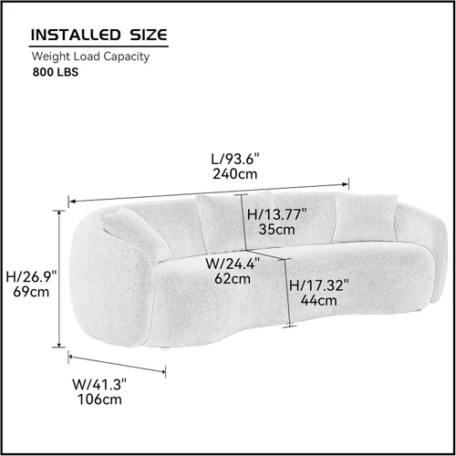 Miniatura 2 de Moderno sofá curvado de 4 asientos en tela transpirable 93.6 pulgadas de ancho elegante sofá de sala de estar con marco de madera maciza