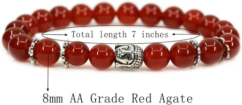 Miniatura 2 de Natural Gemstone with 925 Sterling Silver Buddha Head Gemstone 8mm Round Beads Stretch Bracelet 7 Inch