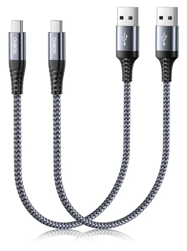 Cable corto USB a USB C de carga rápida de 1 pie, paquete de 2 cables USB A a USB C para CarPlay, cable USB tipo C trenzado duradero para iPhone