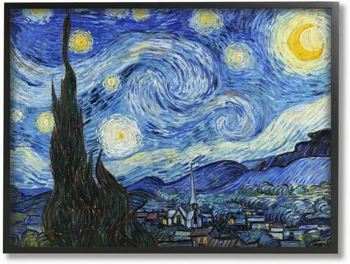 Stupell Industries Van Gogh Starry Night Post Impresionista Pintura enmarcada Giclée Texturizado por Vincent Van Gogh, 11 x 1.5 x 14, multicolor