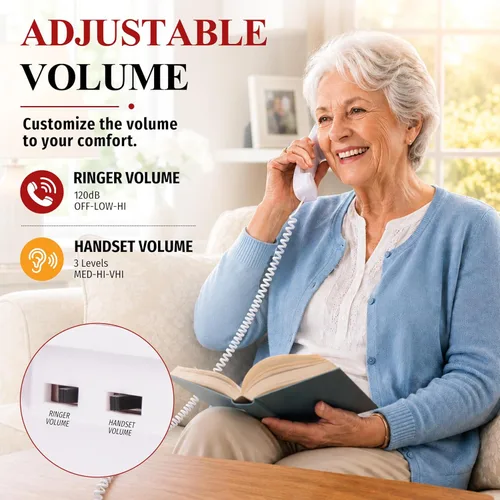 Miniatura 6 de Uvital Teléfono de botón grande para personas mayores, teléfono fijo con cable con 9 botones grandes de marcación de un solo toque, llamadas