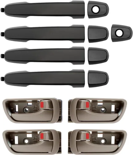 Juego de manijas de puerta exterior e interior, compatible con Toyota Camry 2002-2006, interior y exterior beige delantero y trasero izquierdo para
