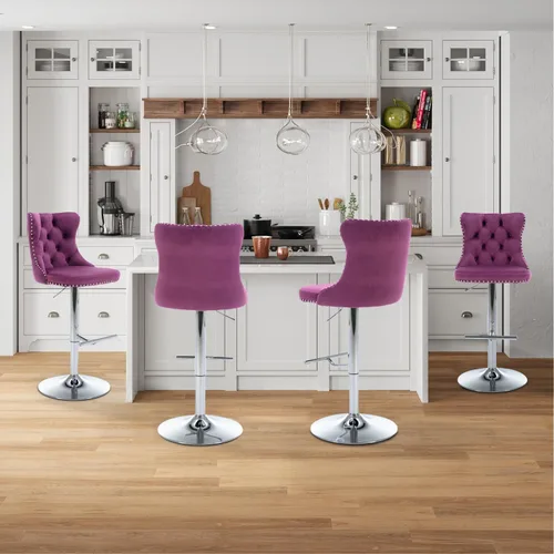 Miniatura 42 de Aoowow Juego de 2 taburetes de bar giratorios, taburetes de bar ajustables con respaldo de terciopelo copetudo, sillas de bar modernas tapizadas