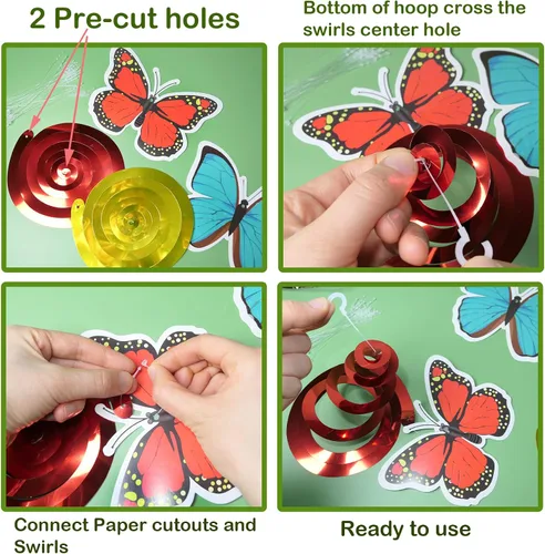 Miniatura 4 de HADDIY Decoraciones de fiesta de cumpleaños de mariposas y flores, juego de 30 unidades para decoración de techo de primavera y verano para aula