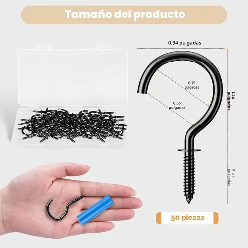 Miniatura 6 de RELBRO Ganchos de tornillo, ganchos de copa de metal para atornillar de 1-1/4 pulgadas, negro, 50 piezas
