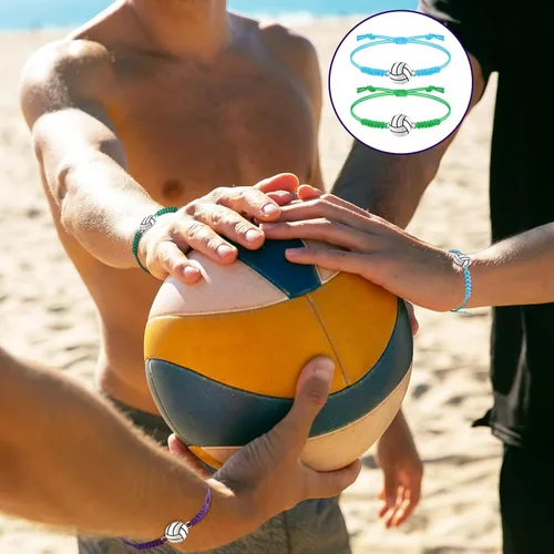 Miniatura 12 de 20 pulseras de voleibol ajustables, cuerda trenzada con dije de voleibol para niñas, mujeres, hombres, adolescentes, la mayoría de jugadores