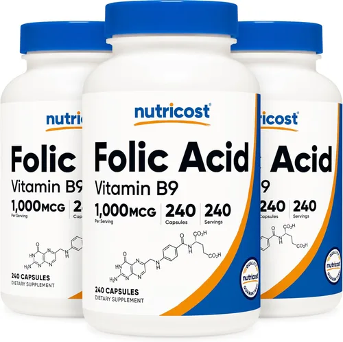 Miniatura 9 de Nutricost ácido fólico (Vitamina B9) 1000 mcg, 240 Cápsulas, 1 botella, 1