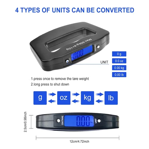 Miniatura 3 de Báscula digital de equipaje báscula colgante con pantalla LCD retroiluminada, función de tara de hasta 110 libras 110.2 lbs, báscula de equipaje