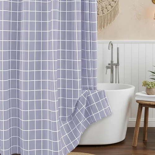 Miniatura 10 de Biscaynebay - Cortinas de ducha de tela texturizada 72" X 72", cortinas de baño de estilo granja modernas con estampado de cuadros en blanco y Negro