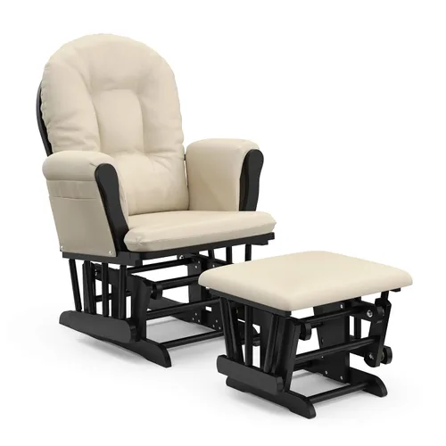 Storkcraft Deslizador de Aro Premium y Otomana (Negro con Beige) — Certificado GREENGUARD Gold, Artesanía de Madera Sólida, Prácticos Bolsillos de